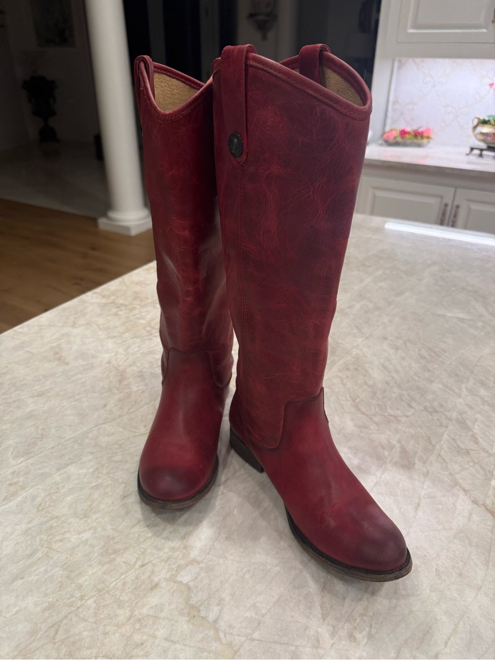 Frye Women's Tall Distressed Red Melissa Button Boots